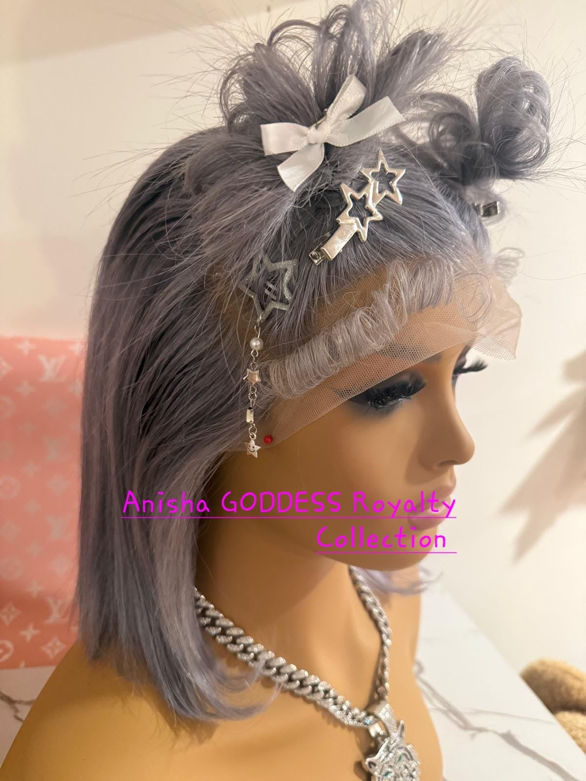 Silver Gray Straight Bob, 12 Inch 13x4 Lace Frontal 100% Human, 200% Desity