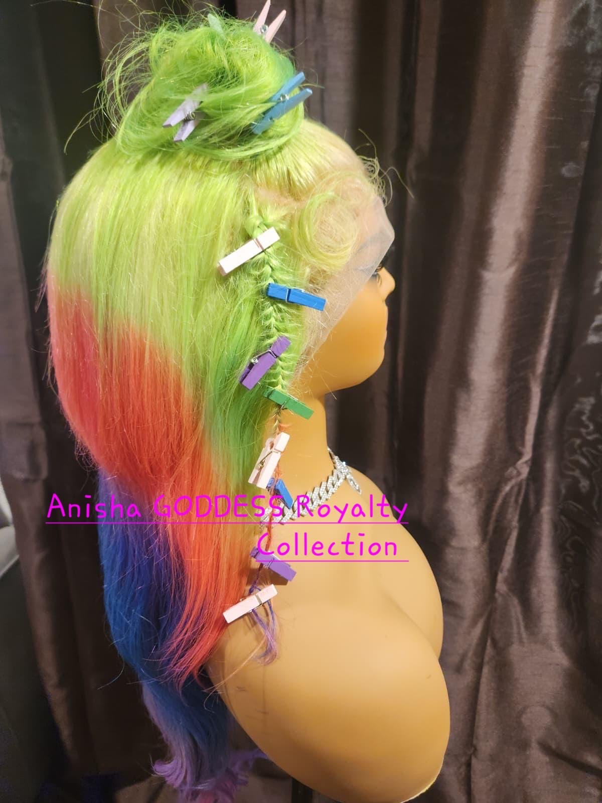 Bad Gyal Team Dovẽy Mãgnum*** Multicolor 32 Inch 13x6 HD Lace Frontal wig, 100% Human Hair 200 Density